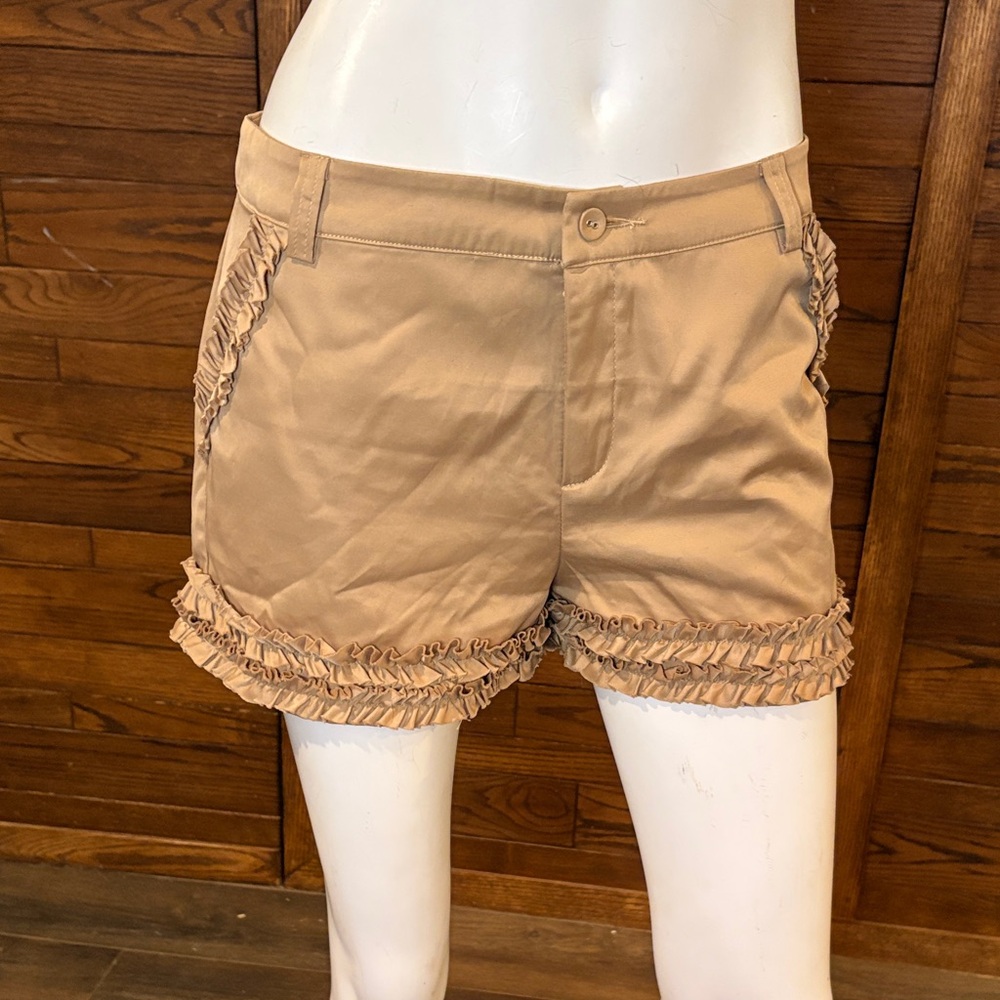 MooMoo Designs Tan Ruffle-Hem Bermuda Shorts